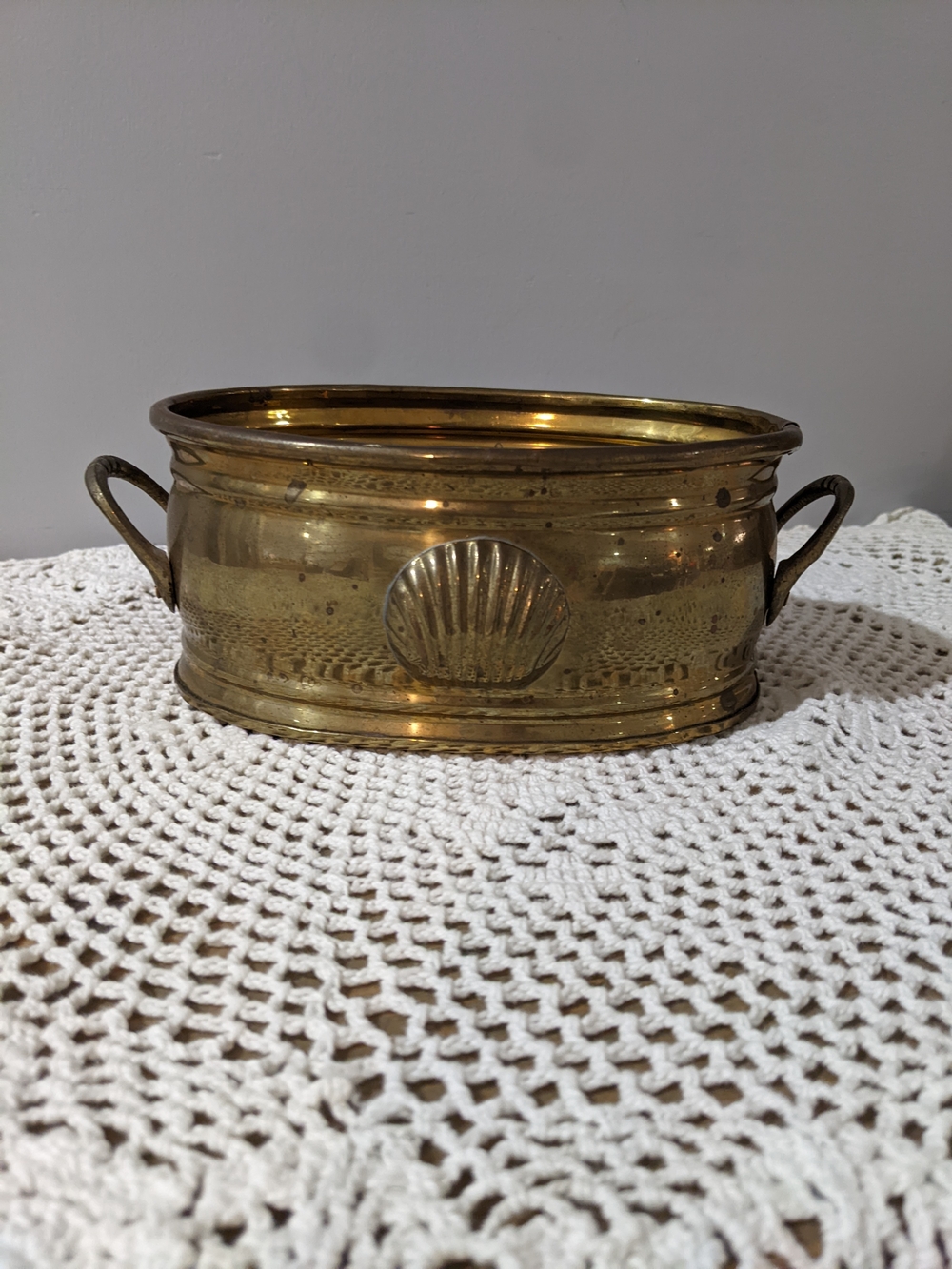 Vintage Brass Oval Planter with Shell Motif